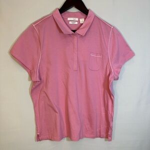 Lizgolf 100% Cotton Pink Stitched Short Sleeve Polo Collared Shirt Blouse Sz 2X